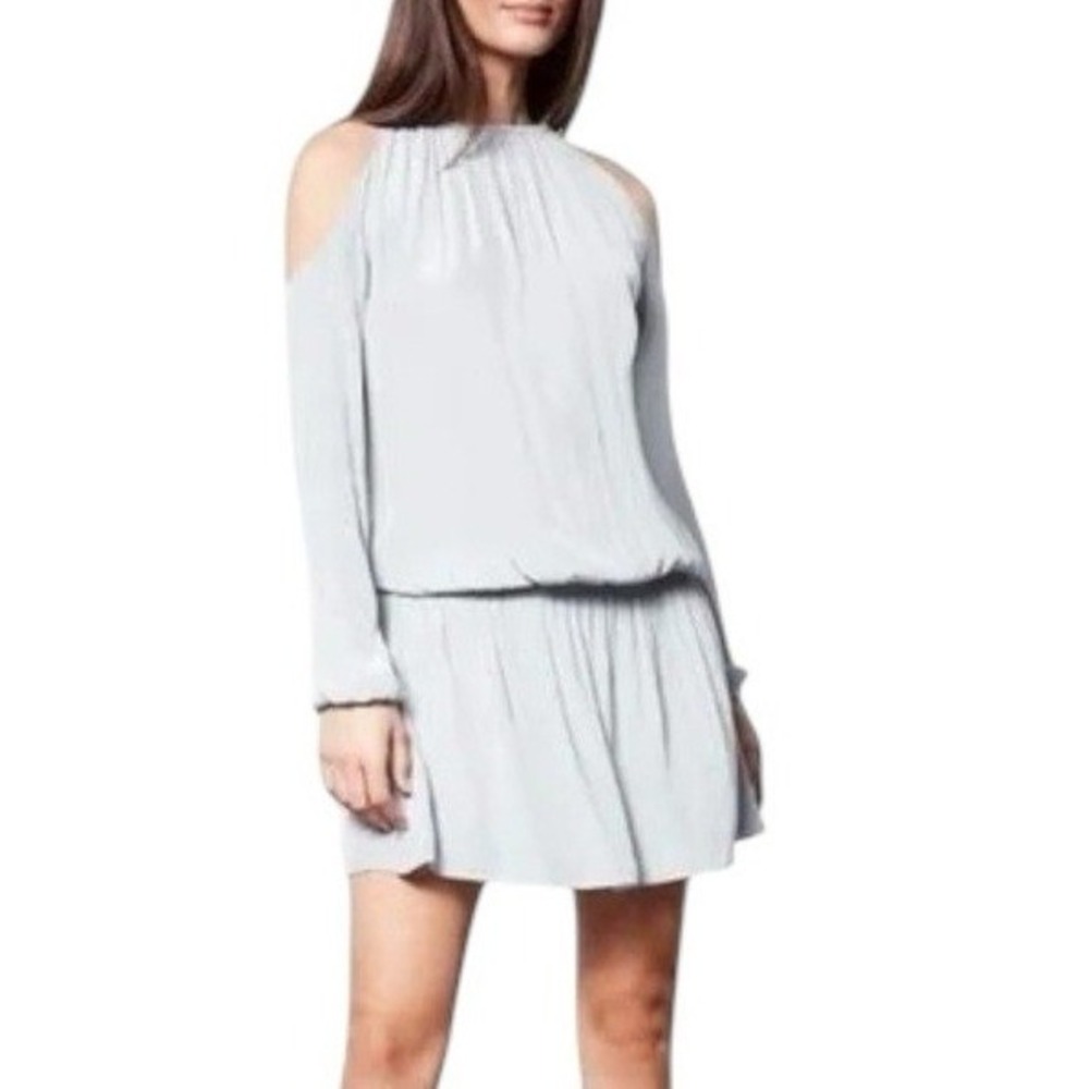 Ramy Brook Lauren Long Sleeve Cold Shoulder Drop Waist Mini Dress Silver Gray XS